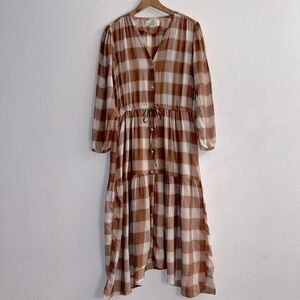 New Trovata Birds Of Paradis Long Sleeve Plaid Dress Size S